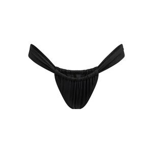 Skims Signature Swim Black Ruched Thong Bikini Bottom - Onyx
